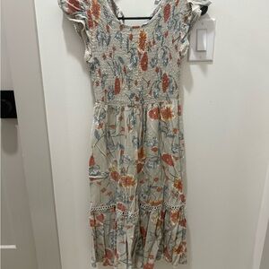Patrons of Peace Floral Midi Dress - Cream and Orange